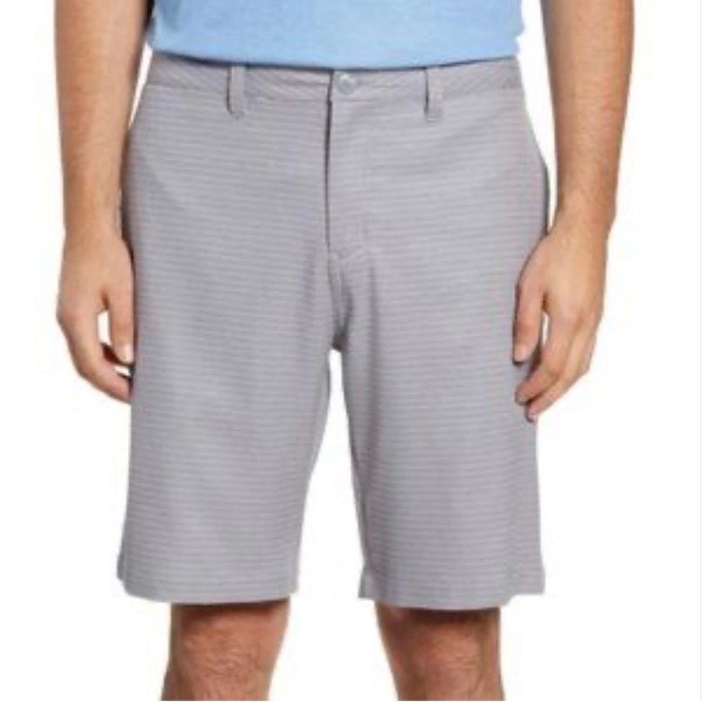 TravisMathew Beck Mens Grey White Striped Golf Shorts Size 38 Performance EUC